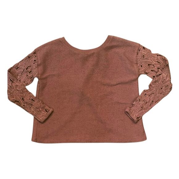 Gimmicks by Buckle Crochet Sleeve Tulip Back Copper Brown Top XS - Picture 3 of 8